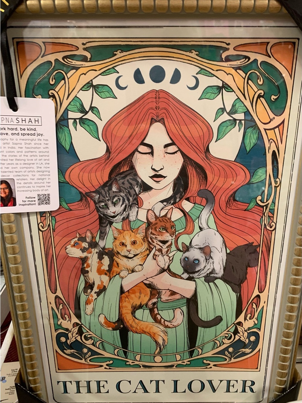 Sapna Shah The‎ Cat LoverTarot Card Framed Canvas Wall Art Gold Frame Art Nouvea
